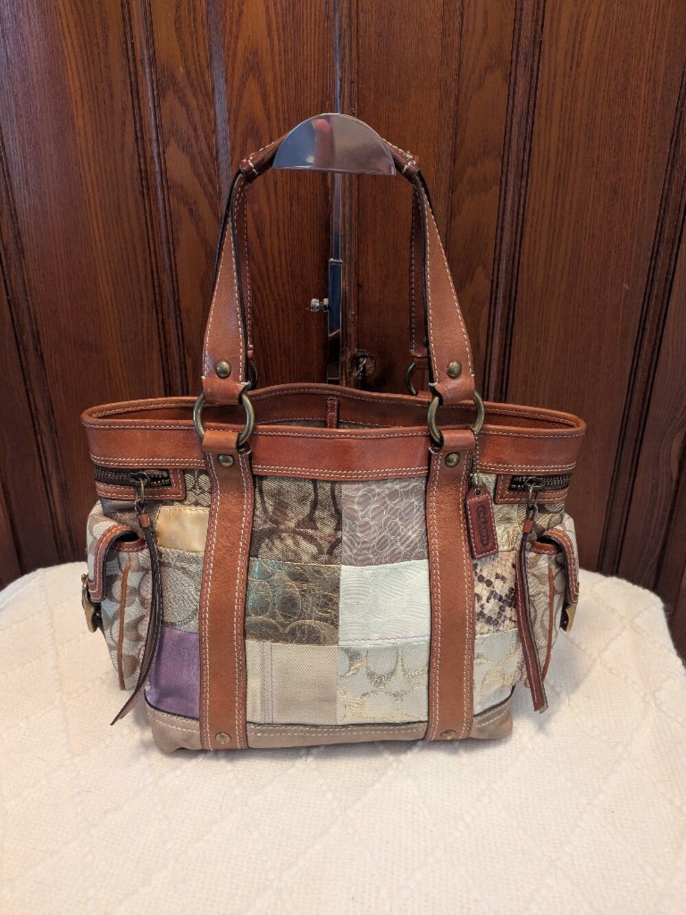 Vintage Y2K Coach Signature Patchwork Leather Suede 10002 Tote Leather Straps